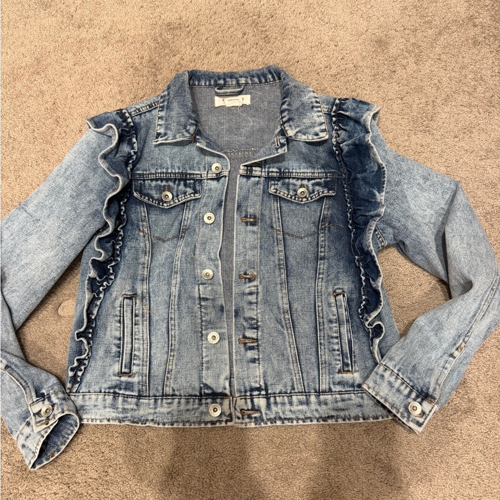Ci Sono Light Blue Denim Jacket with Ruffle Accents